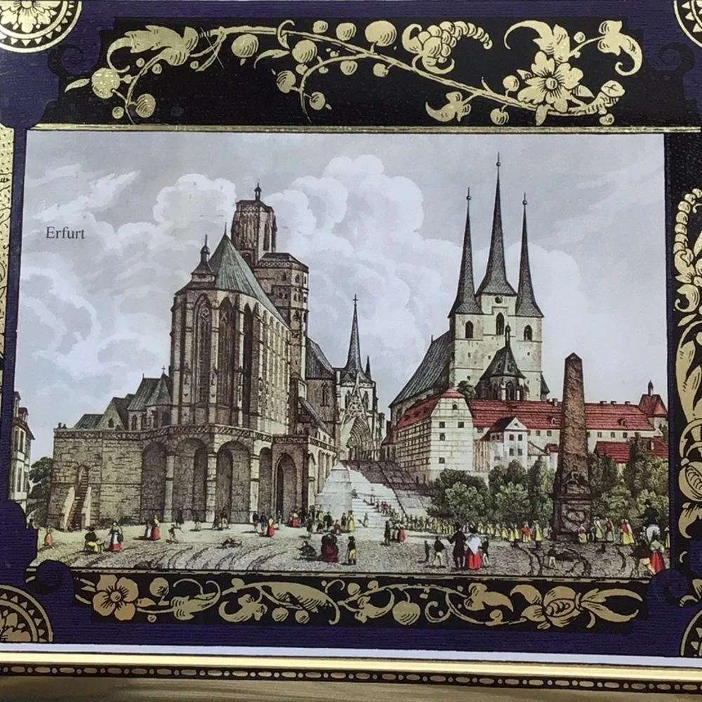 Lambertz vintage metal hinged castle cookie tin